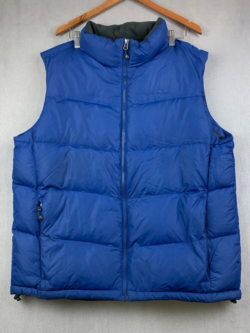 Eddie Bauer Mens Jacket Large Blue Vest Full Zip Sleeveless Goose Down Puffer
